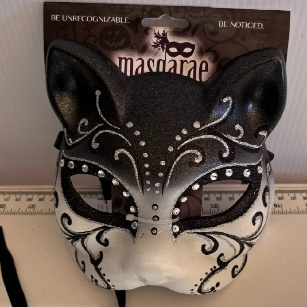 Masquerade Ceramic Cat Face Mask Halloween Hard Hand Painted Adult Teen 15+